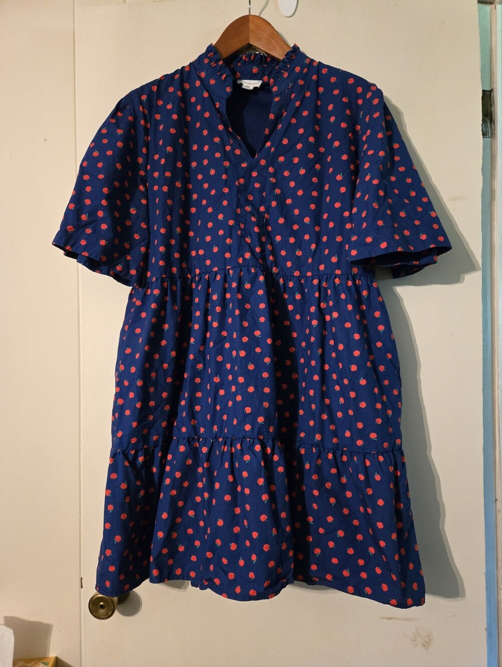 Navy Blue Tiered Dress with Red APPLES!